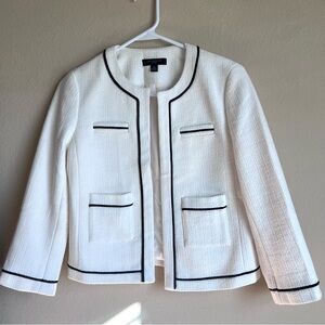 Ann Taylor White Cropped Jacket with Pockets Black Trim Size 0P